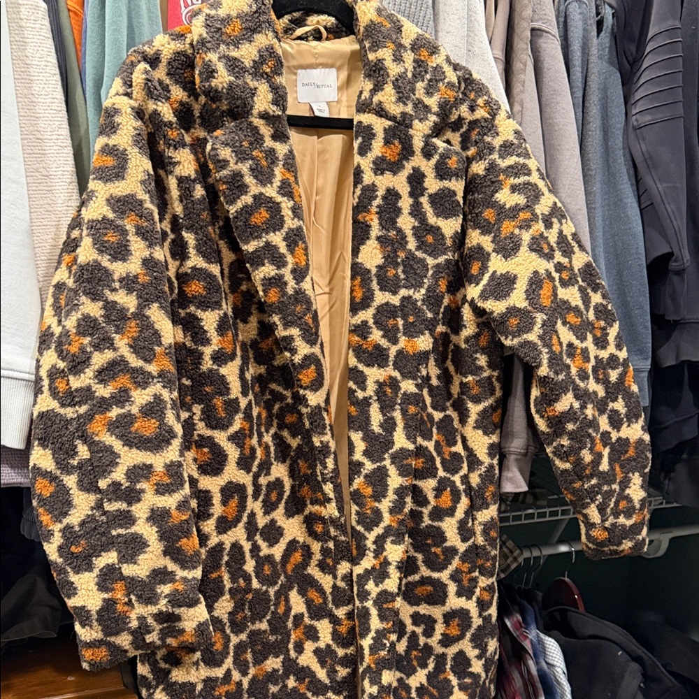 Daily Ritual Leopard Print Teddy Jacket